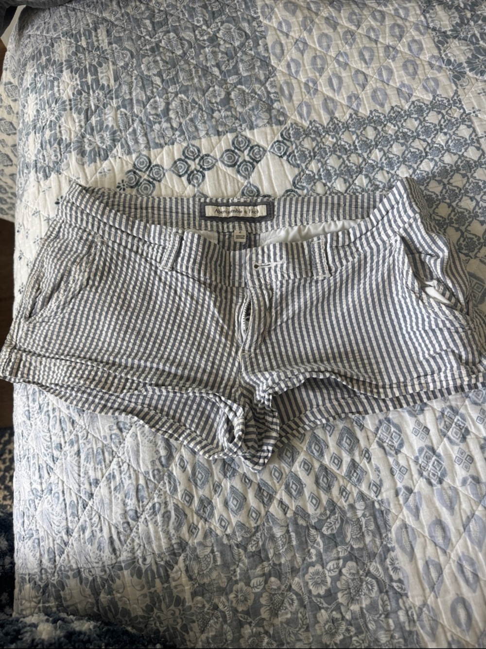 Abercrombie & Fitch Blue and White Striped Seersucker Shorts